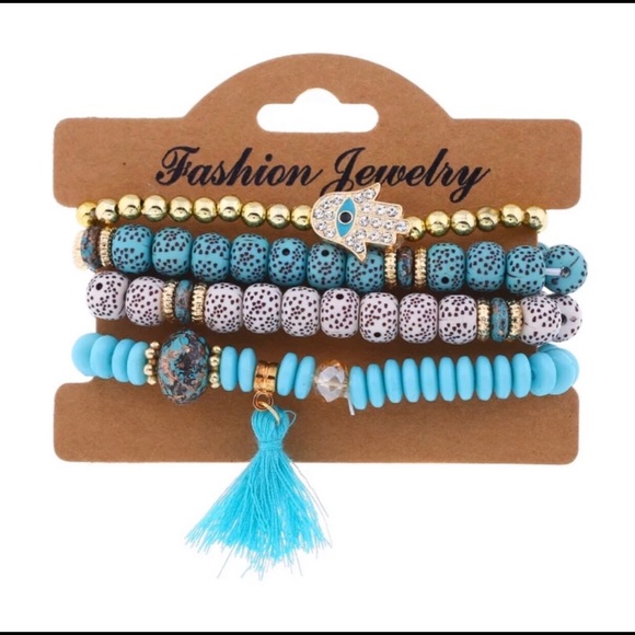 NEW 4pc hamsa bodhi bead tassel bracelet set - Picture 2 of 2